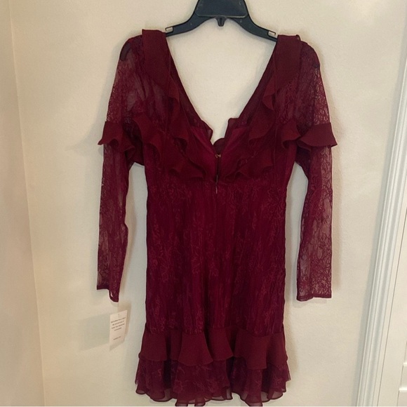 NWT For Love And Lemons Burgundy Daphne Lace Mini Dress - Picture 5 of 10